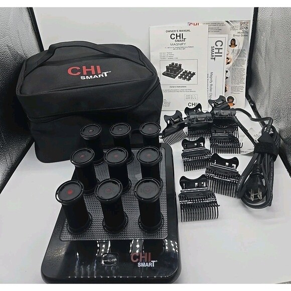 Chi Smart Magnify Ceramic 1" Hot Rollers Curlers Blue LED Platform & Case CS1104 - Picture 2 of 16